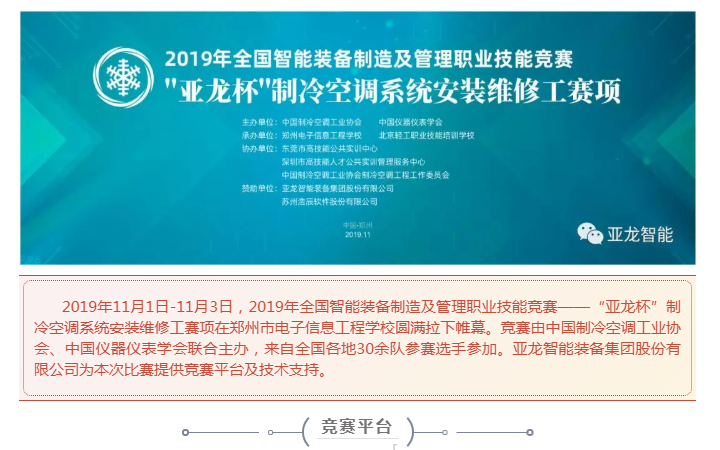 2019年全國智能裝備制造及管理職業(yè)技能競賽——“亞龍杯”制冷空調(diào)系統(tǒng)安裝維修工賽項圓滿閉幕